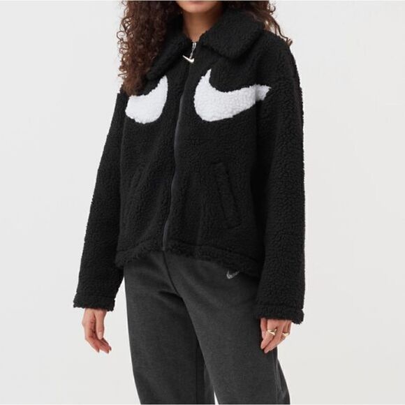 Nike Sportswear Swoosh Teddy Sherpa Jacket Black White Dunk Low Quilt Size M New - Picture 16 of 17